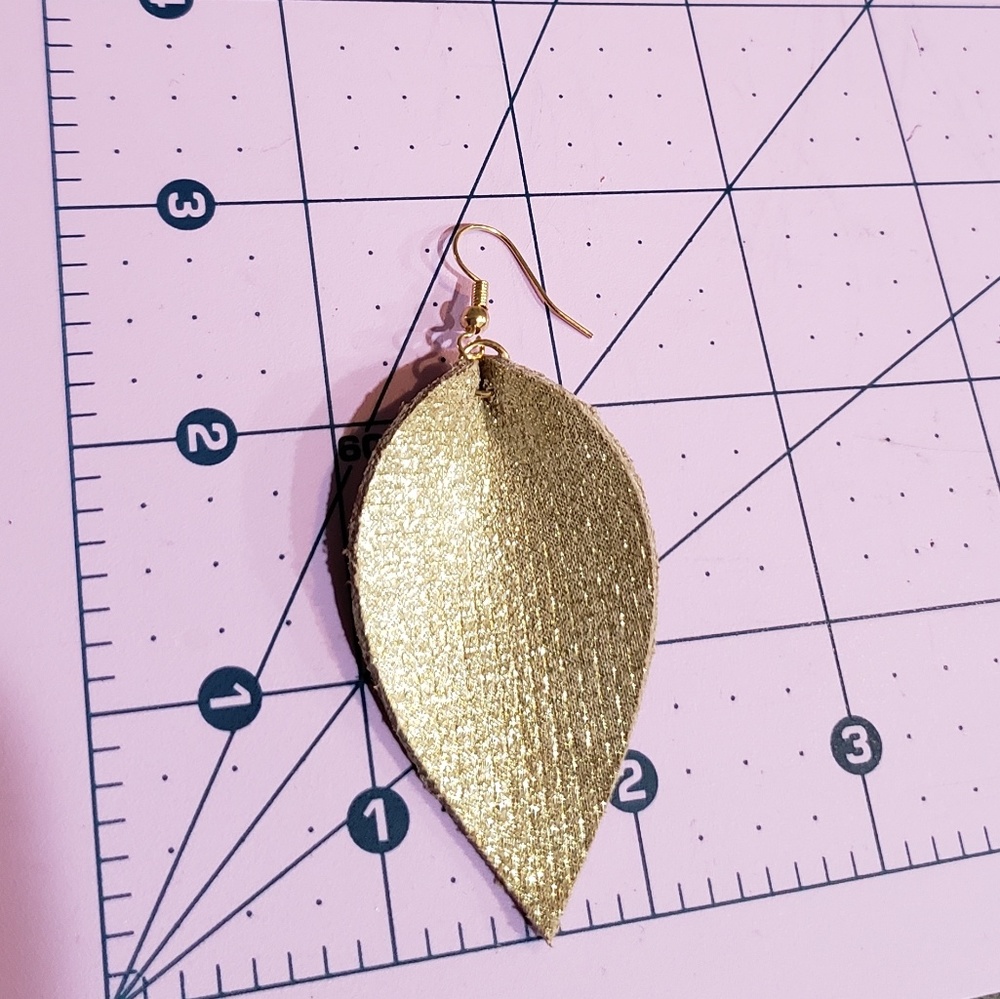 2 Inch | Gold Petal Leather Earrings - Picture 5 of 8
